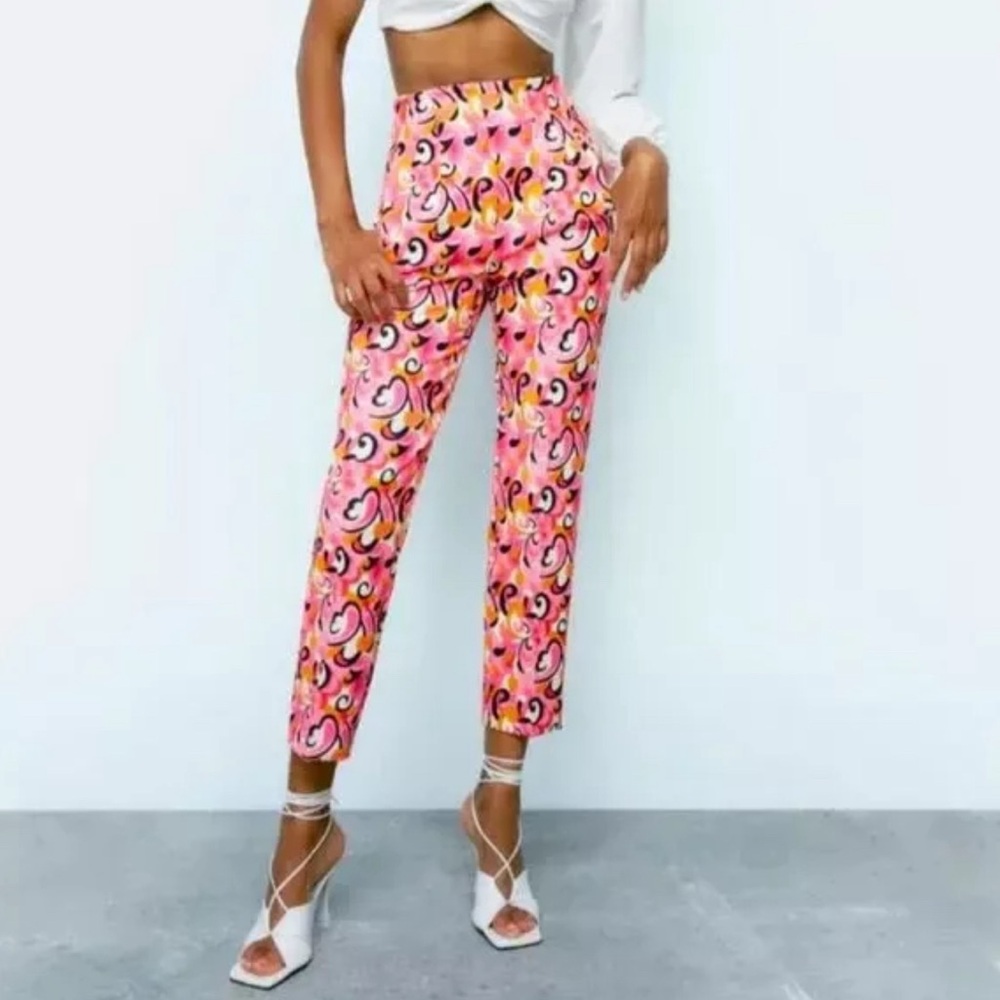 NWT ZARA‎ Paisley Floral Straight Leg High Waist Pants 1478/935 Size XS